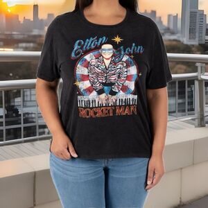 Elton John Retro‎ Concert Rocket Man Black Tee Shirt Women Plus 2XL NWT